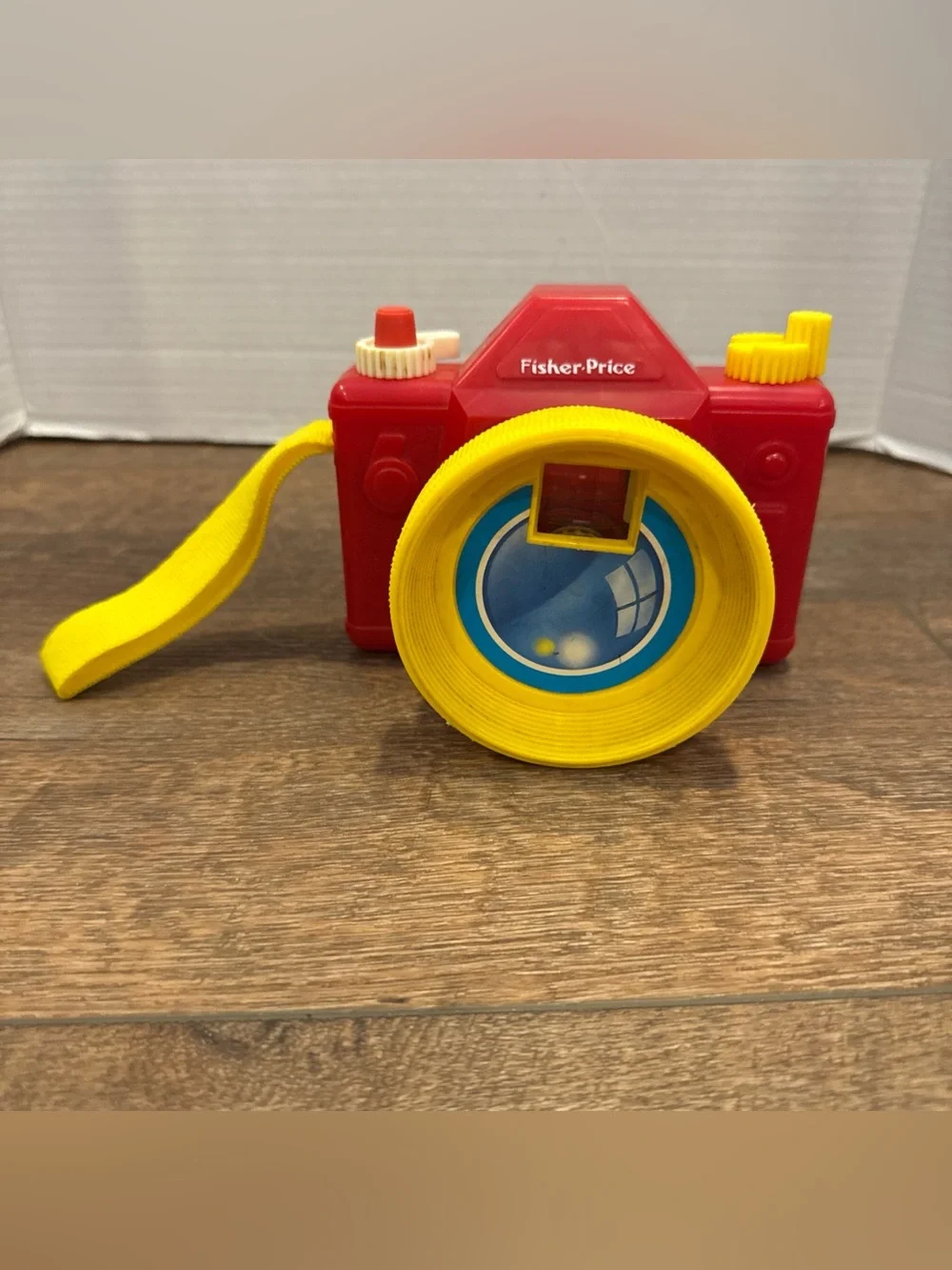 Vintage Fisher-Price Toy Camera Red Yellow Pretend Play Camera Shoulder Strap